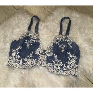 Wacoal 65191 Embrace Lace Bra Embroidered Unlined Underwire Womens 36DD Blue